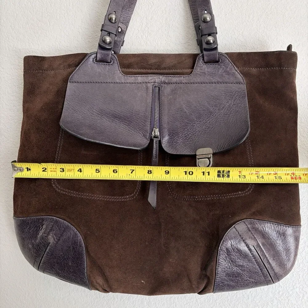 Francesco Biasia Brown/Purple Suede Leather Tote Shoulder Bag Large Y2K Boho